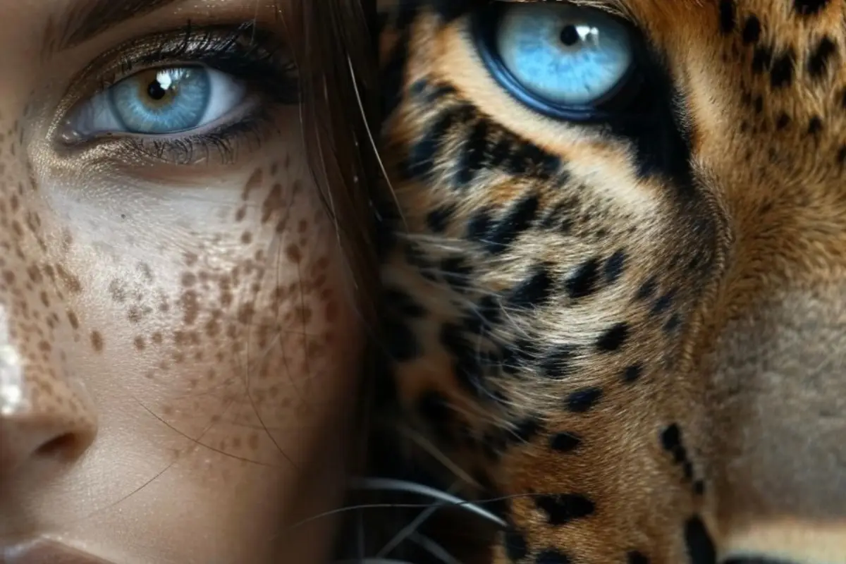 Close-up van vrouw en luipaard als symbool voor codependentie en grenzen stellen in relaties