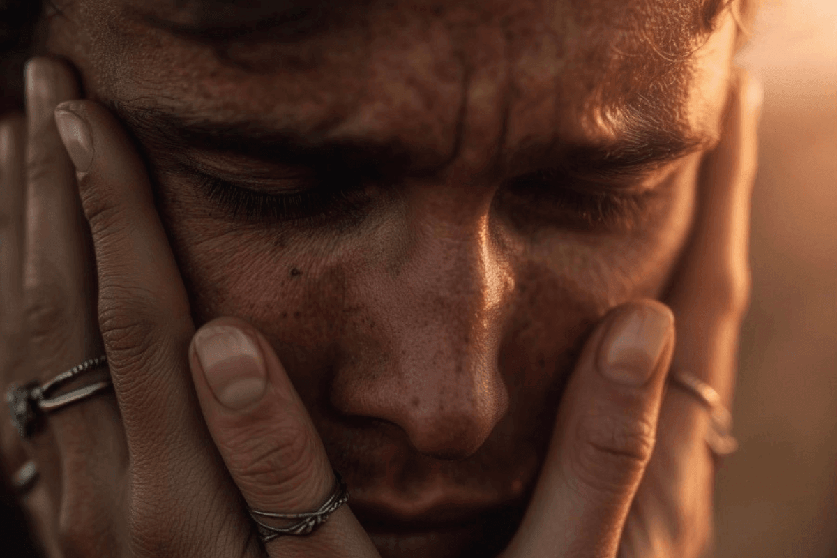 Vrouw in diepe emotie en zelfreflectie tijdens relatieproblemen en innerlijke heling