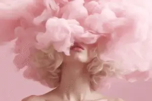 regressietherapie en hypnotherapie vrouw omhuld door roze wolken