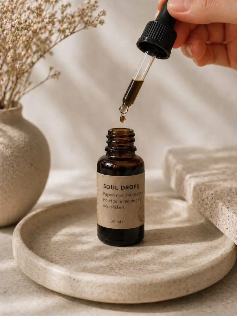 Hand die Soul Drops toedient – microdoseren met plantmedicijn onder de tong