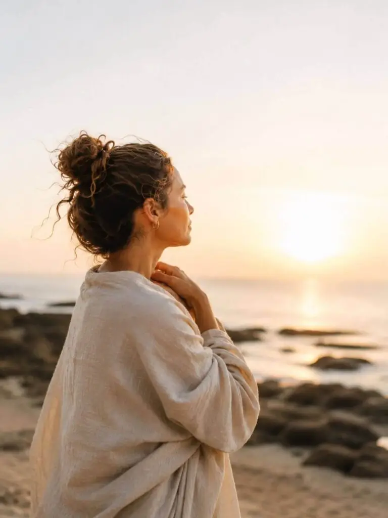 Vrouw staat vrij bij zonsondergang een leven dat ook van jou is na parentificatie training van Helen Adriana