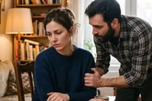 Man en vrouw in gespannen situatie als beeld voor codependentie en relatieverslaving in een relatie