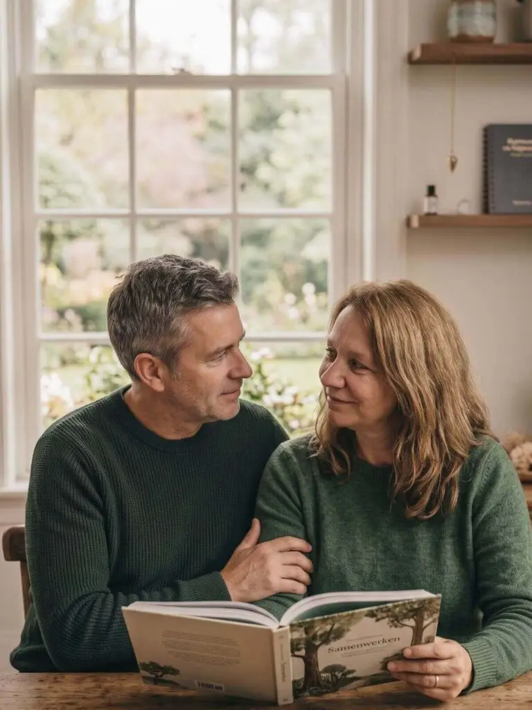 Partners kijken elkaar aandachtig aan aan tafel, teken van emotionele beschikbaarheid en verbinding