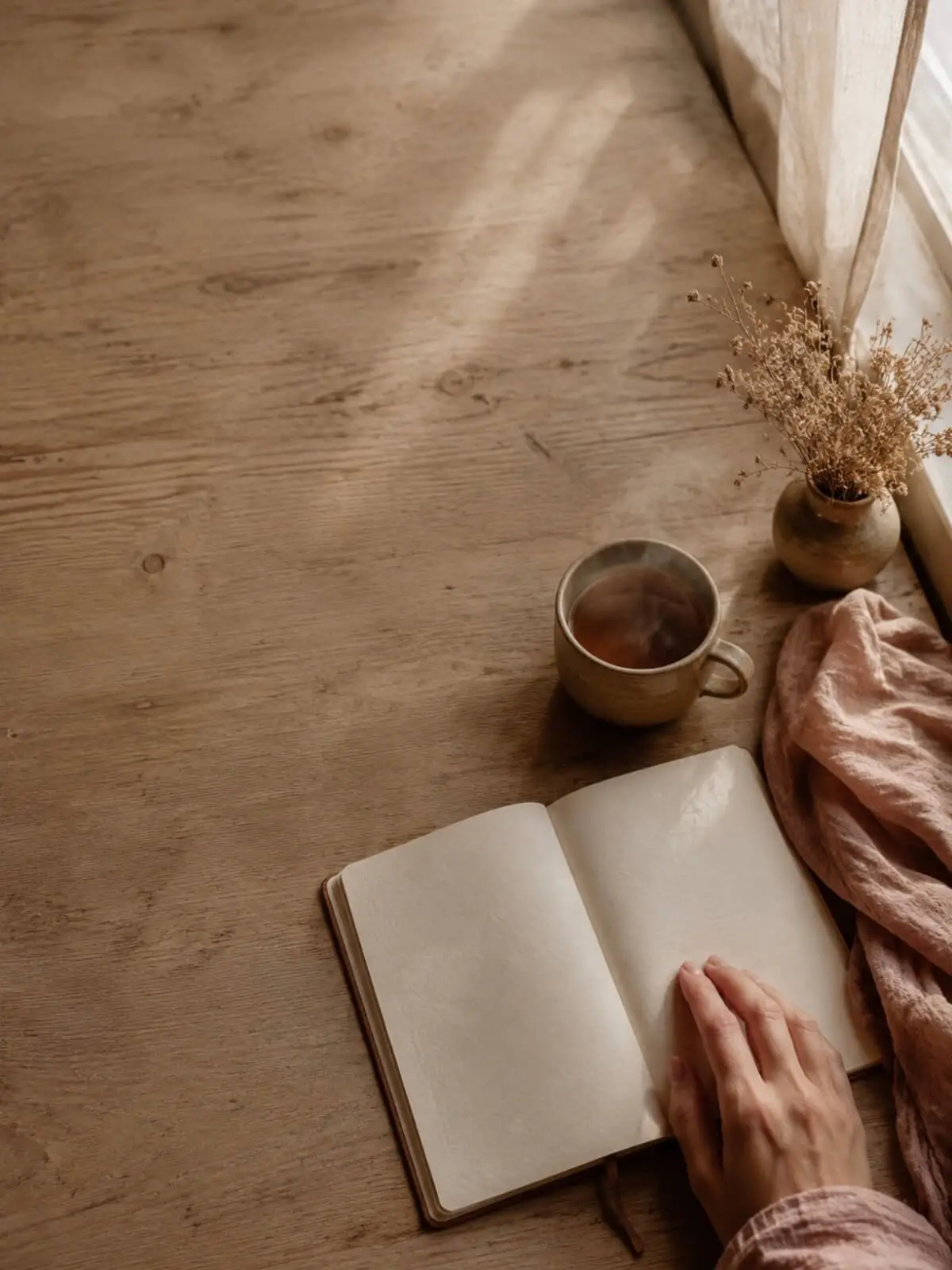 open notitieboek en thee bij het lezen van een soul reading